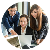 Business woman uses tablet computer in office.