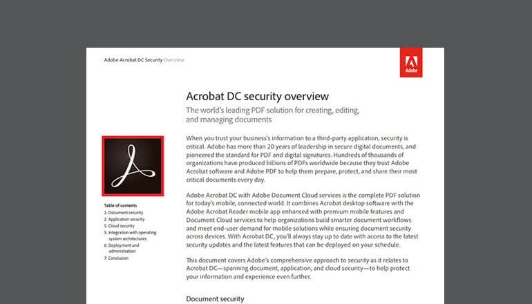 Thumbnail of Acrobat DC Security product overview available to download below