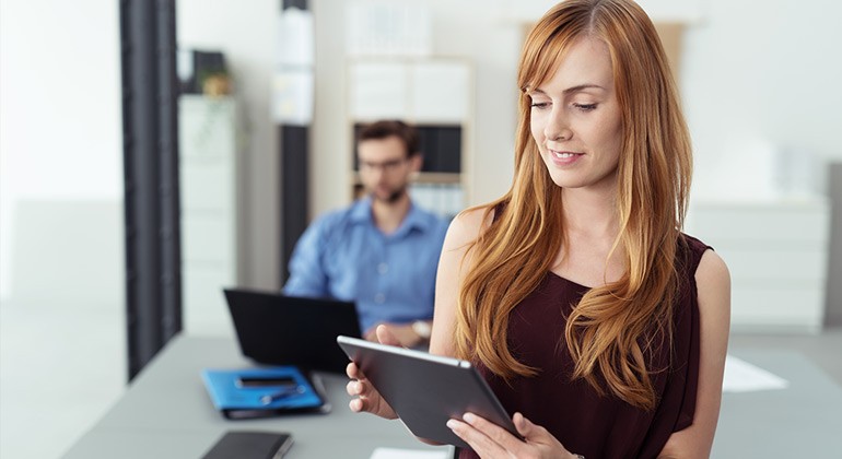 Business woman using azure on her tablet