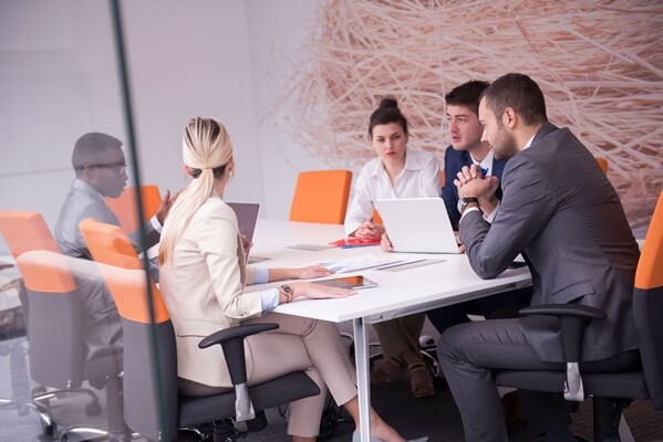 Business meeting in a modern office building