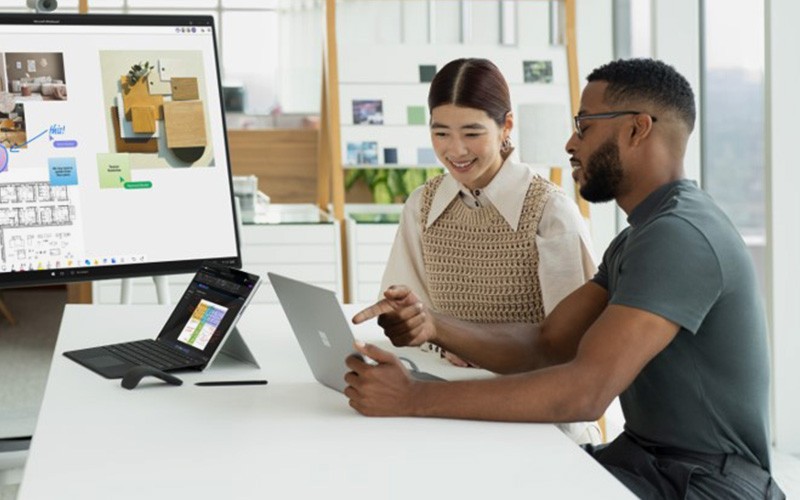 Tablet computer in use in modern office