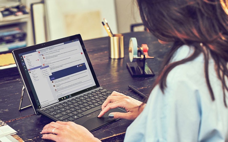 Woman using Microsoft Teams