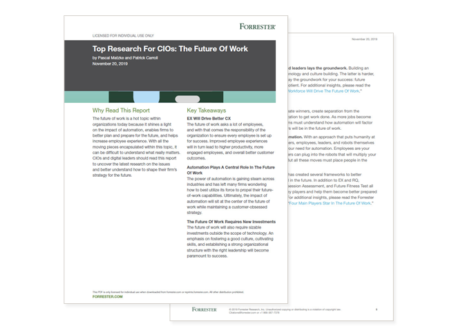 Cover of Forrester Top Research for CIOs: The Future of Work