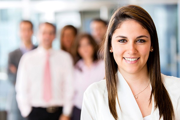 Woman leading business team 